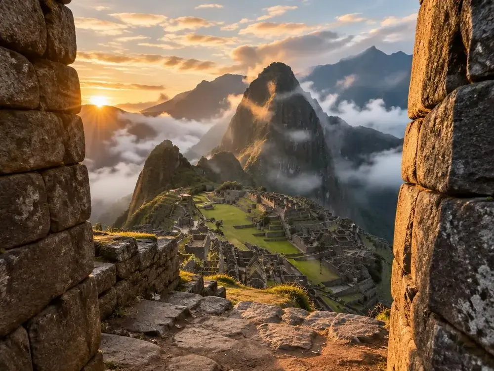 Illustration of the Machu Picchu approach from the Sun Gate; not a confirmed arrival time
