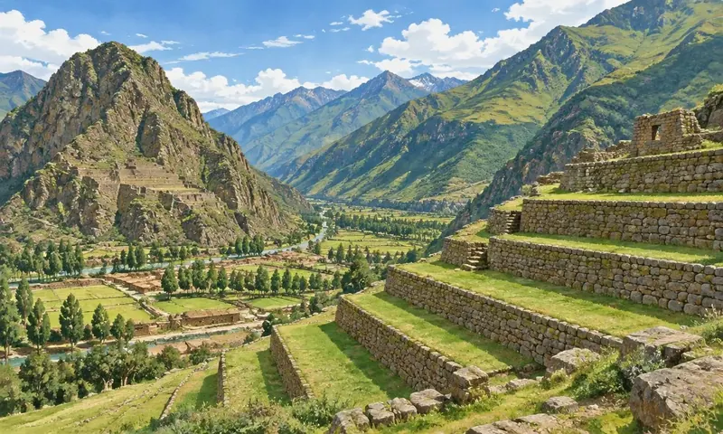 Illustration of stone agricultural terraces above the Sacred Valley